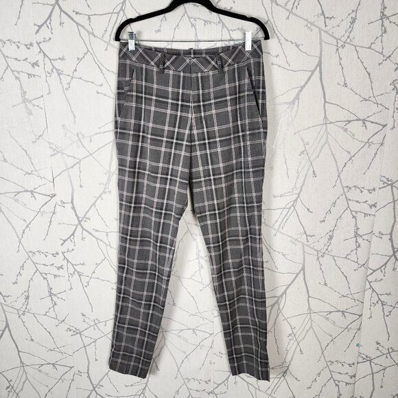 Kit and Ace Gray Plaid Checks Mid Rise Slim Fit Trousers - Picture 2 of 9